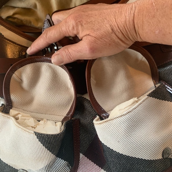 💯Burberry Mega Check Canvas Dark Leather Lowry - Picture 3 of 11